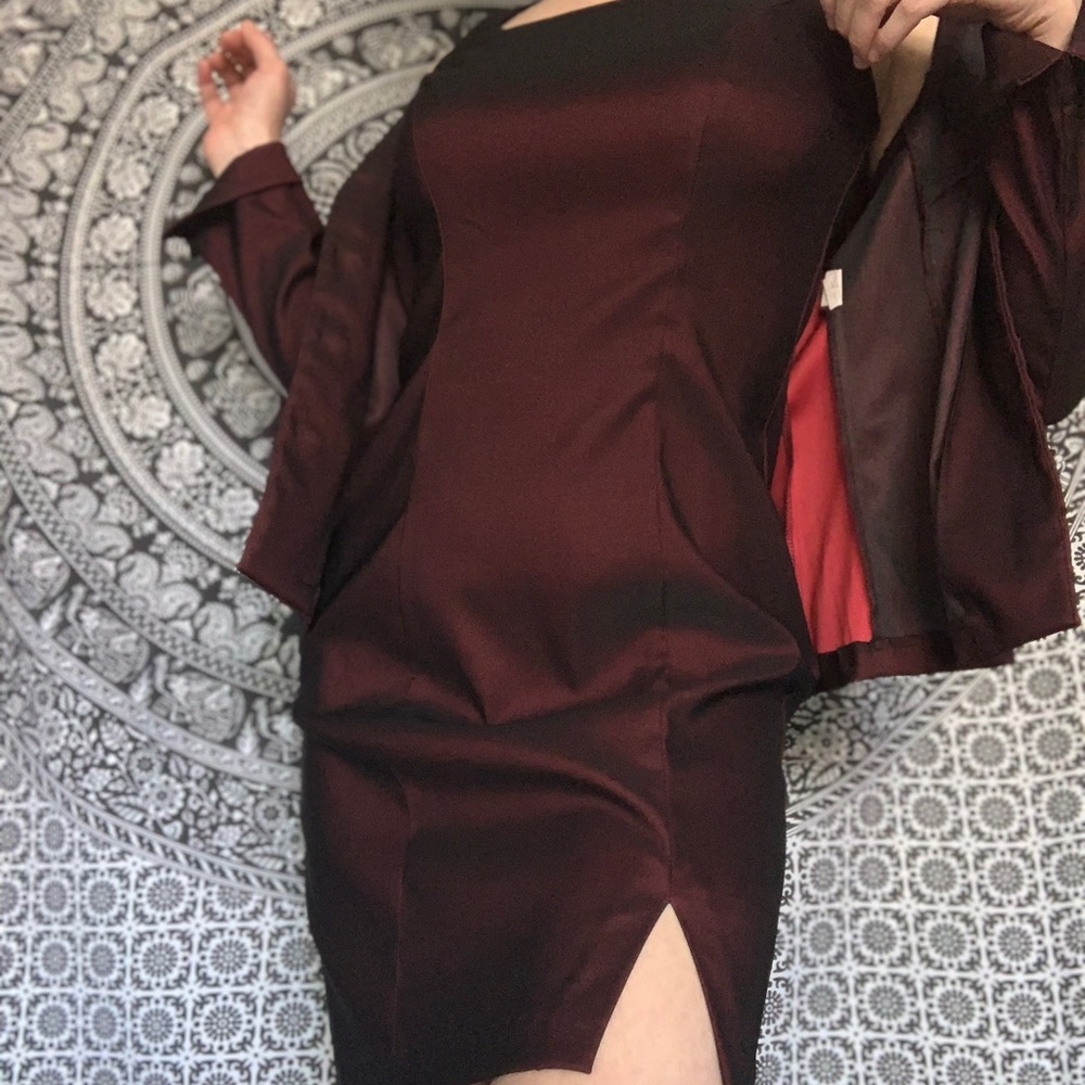 Burgundy Dress & Blazer Set